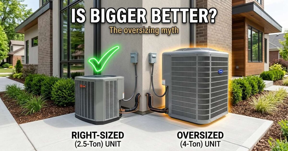 Two different-sized AC condensers comparing whether a bigger air conditioner is better